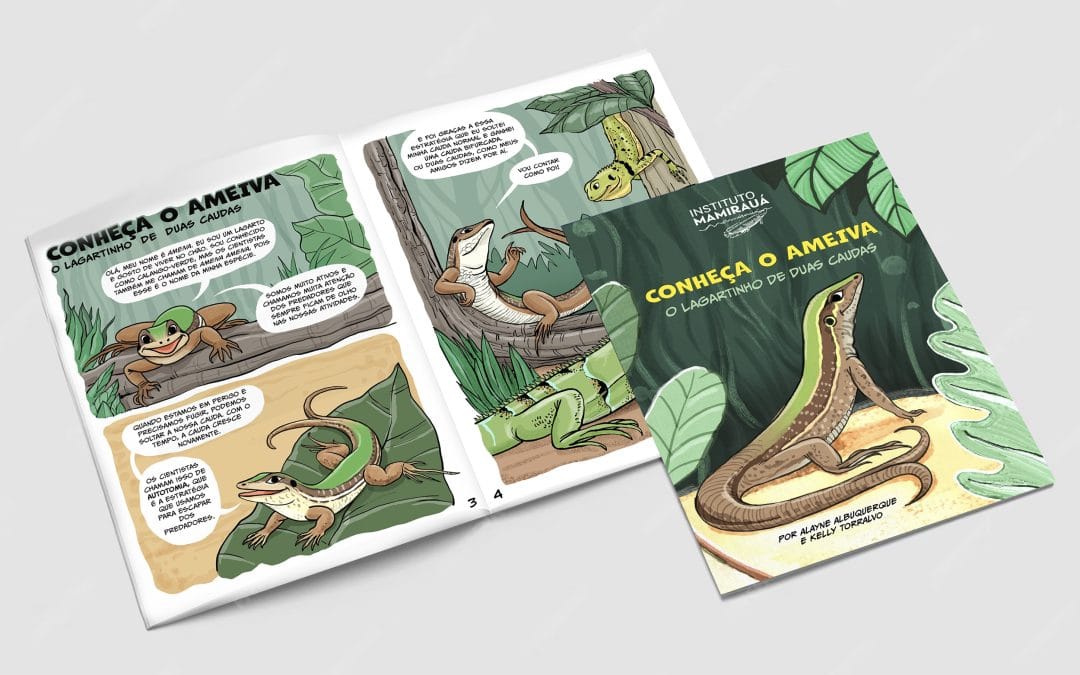 Lagarto de duas caudas: pesquisadoras do Instituto Mamirauá lançam história em quadrinhos sobre caso curioso em lagarto amazônico